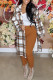 Yellow Brown Casual Plaid Print Patchwork Buckle Turndown Collar Outerwear