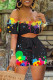 Black Fashion Sexy Print Hollowed Out Backless Off the Shoulder Regular Romper