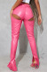 Rose Red Fashion Sexy Solid Hollowed Out Slit Regular High Waist Trousers