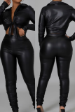 Red Sexy Solid Patchwork Turndown Collar Long Sleeve Two Pieces