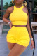 Yellow Casual Sportswear Solid Vests O Neck Sleeveless Two Pieces