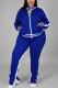 Blue Fashion Casual Sportswear Zipper Collar Long Sleeve Regular Sleeve Patchwork Plus Size Set