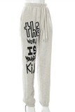 Grey Fashion Casual Letter Print Basic Regular Mid Waist Trousers