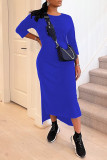 Red Casual Solid Patchwork O Neck Long Sleeve Dresses