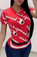 Red Fashion Street Print Patchwork O Neck T-Shirts