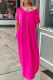 Rose Red Fashion Casual Solid Slit V Neck Short Sleeve Dress