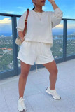 White Fashion Casual Solid Basic O Neck Long Sleeve Two Pieces