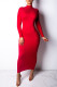 Red Fashion Casual Solid Basic Turtleneck Long Sleeve Dresses