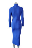 Red Fashion Casual Solid Basic Turtleneck Long Sleeve Dresses