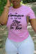 Pink Casual Letter Print Basic O Neck Tops