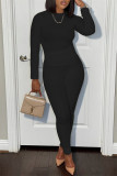 Yellow Casual Sportswear Solid Basic O Neck Long Sleeve Two Pieces