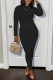 Black Casual Sportswear Solid Basic O Neck Long Sleeve Two Pieces