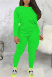 Green Fashion Casual Solid Basic O Neck Plus Size Set