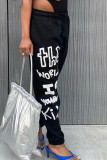 Grey Fashion Casual Letter Print Basic Regular Mid Waist Trousers
