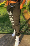 Grey Fashion Casual Letter Print Basic Regular Mid Waist Trousers