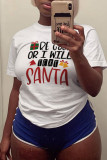 White Party Cute Print Patchwork O Neck T-Shirts