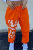 Grey Fashion Casual Letter Print Basic Regular Mid Waist Trousers