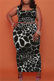 Black Sexy Casual Print Vests Square Collar Plus Size Two Pieces