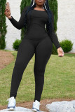Grey Casual Sportswear Solid Basic O Neck Skinny Jumpsuits