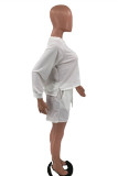 White Fashion Casual Solid Basic O Neck Long Sleeve Two Pieces