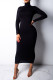 Black Fashion Casual Solid Basic Turtleneck Long Sleeve Dresses