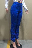 Blue Fashion Street Adult Solid Pants Straight Bottoms