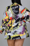 Multicolor Fashion Casual Print Basic Turndown Collar Shirt Dress