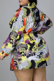 Multicolor Fashion Casual Print Basic Turndown Collar Shirt Dress