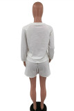 White Fashion Casual Solid Basic O Neck Long Sleeve Two Pieces