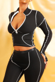 Grey Sexy Solid Patchwork Zipper Collar Long Sleeve Two Pieces