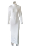Red Fashion Casual Solid Basic Turtleneck Long Sleeve Dresses