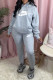 Grey Fashion Sportswear Print Patchwork Hooded Collar Long Sleeve Two Pieces