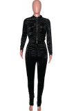 Gold Sexy Solid Fold Zipper Collar Long Sleeve Two Pieces