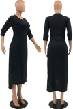 Red Casual Solid Patchwork O Neck Long Sleeve Dresses