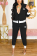 Black Casual Print Letter Zipper Collar Long Sleeve Two Pieces