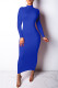 Blue Fashion Casual Solid Basic Turtleneck Long Sleeve Dresses
