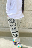 Grey Fashion Casual Letter Print Basic Regular Mid Waist Trousers