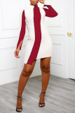 Pink Sexy Solid Patchwork Half A Turtleneck Irregular Dress Dresses