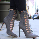 Khaki Fashion Sexy Patchwork Solid Color Pointed High-heel Boots
