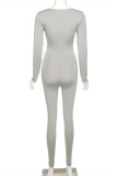 Grey Casual Sportswear Solid Basic O Neck Skinny Jumpsuits