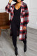 Red Casual Plaid Patchwork Turndown Collar Outerwear