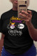 Black Casual Party Print Patchwork Letter O Neck T-Shirts