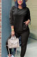 Black Casual Adult Solid Patchwork O Neck Two Pieces