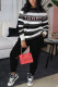 Black Street Print Patchwork O Neck Long Sleeve Two Pieces