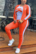 Orange Casual Print Letter Zipper Collar Long Sleeve Two Pieces（Without T-shirt）