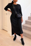 Red Casual Solid Patchwork O Neck Long Sleeve Dresses
