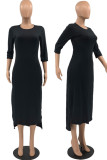 Red Casual Solid Patchwork O Neck Long Sleeve Dresses