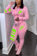 Pink Fashion Casual Print Basic Zipper Collar Long Sleeve Two Pieces