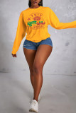 Yellow Casual Party Print Patchwork O Neck Tops