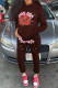 Coffee Fashion Casual Print Basic Hooded Collar Long Sleeve Two Pieces